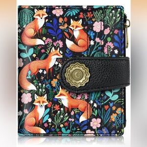 🆕 Fox Flowers Small Wallet Woman RFID Blocking, PU Leather Bifold